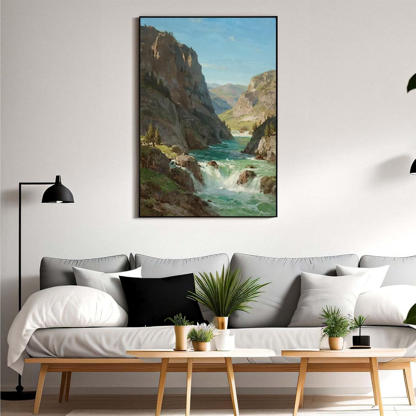 Natural mountain stream scenery poster suitable for bedroom beautiful blue sky flowing river scenery suitable for living room dormitory office