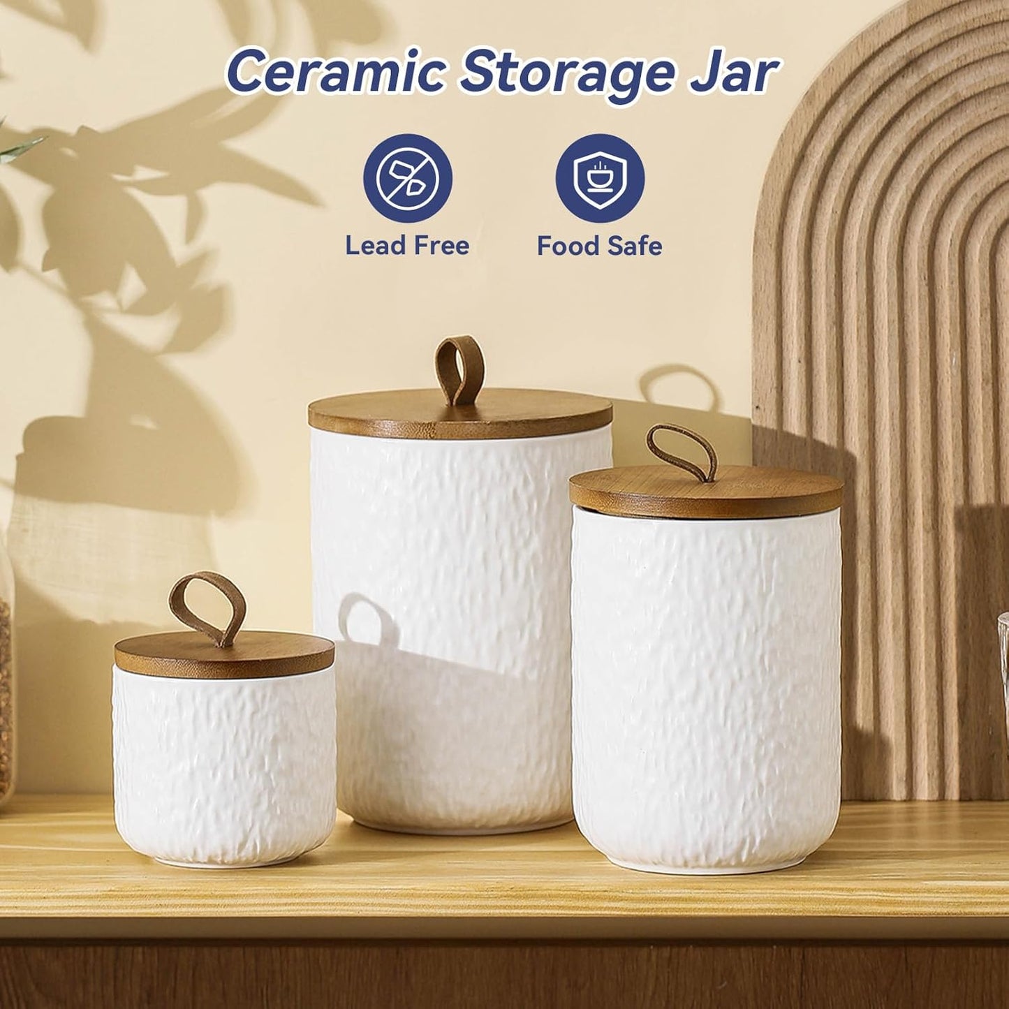 Kitchen Canisters for Countertop, Ceramic Coffee Canisters with Airtight Lids Food Storage Jars Sugar Container for Kitchen Counter Tea, Coffee Beans, Spice (#001White-27oz/800ml)