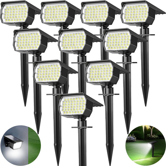 Solar Spot Lights Outdoor 10 Pack, [46 LED/3 Modes] Solar Landscape Spotlights Waterproof, 2-in-1 Auto On/Off Solar Powered Lights for Outside Yard Garden Wall Pathway(Cool White)