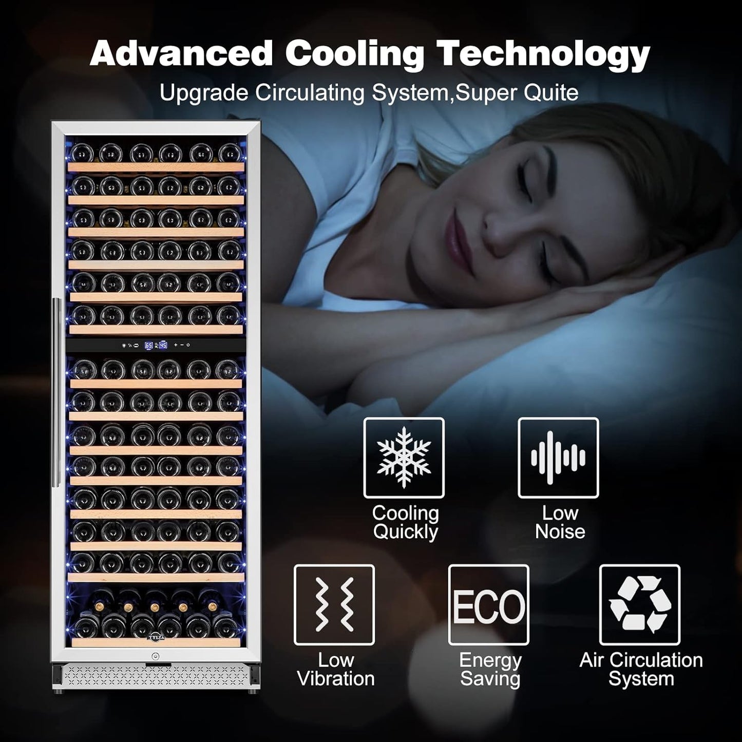 Tylza 24 Inch Wine Fridge Dual Zone, 180 Bottle Wine Cooler Refrigerator With Stainless Steel and Professional Compressor, Fast Cooling Low Noise and No Fog Built-in or Freestanding