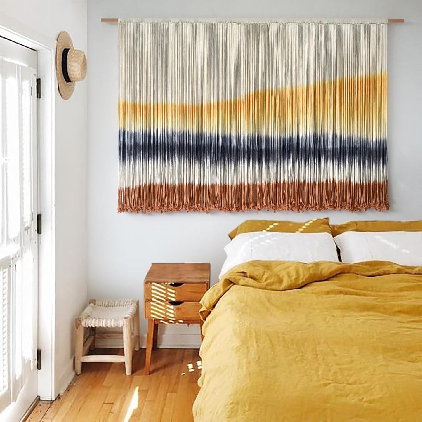 Flber Macrame Wall Hanging Extra Large Dip-Dyed Coastal Tapestry Boho Wall Decor for Living Room Bedroom Above Couch 57" W x 35" L