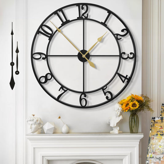 Large Wall Clock for Living Room Decor - 100cm/ 40 Inch Nearly Silent Non-Ticking Metal Wall Clocks Battery Operated, Vintage Decorative Modern Wall Clock for Bedroom, Office, Farmhouse Decor