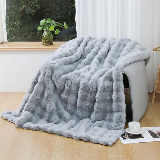 UKELER Plush Furry Throw Blanket Large Super Soft Fluffy Blankets Throws for Bed, Couch, Sofa, Office, Camping Plush Shaggy Faux Fur Blanket 60''x80'' Grey