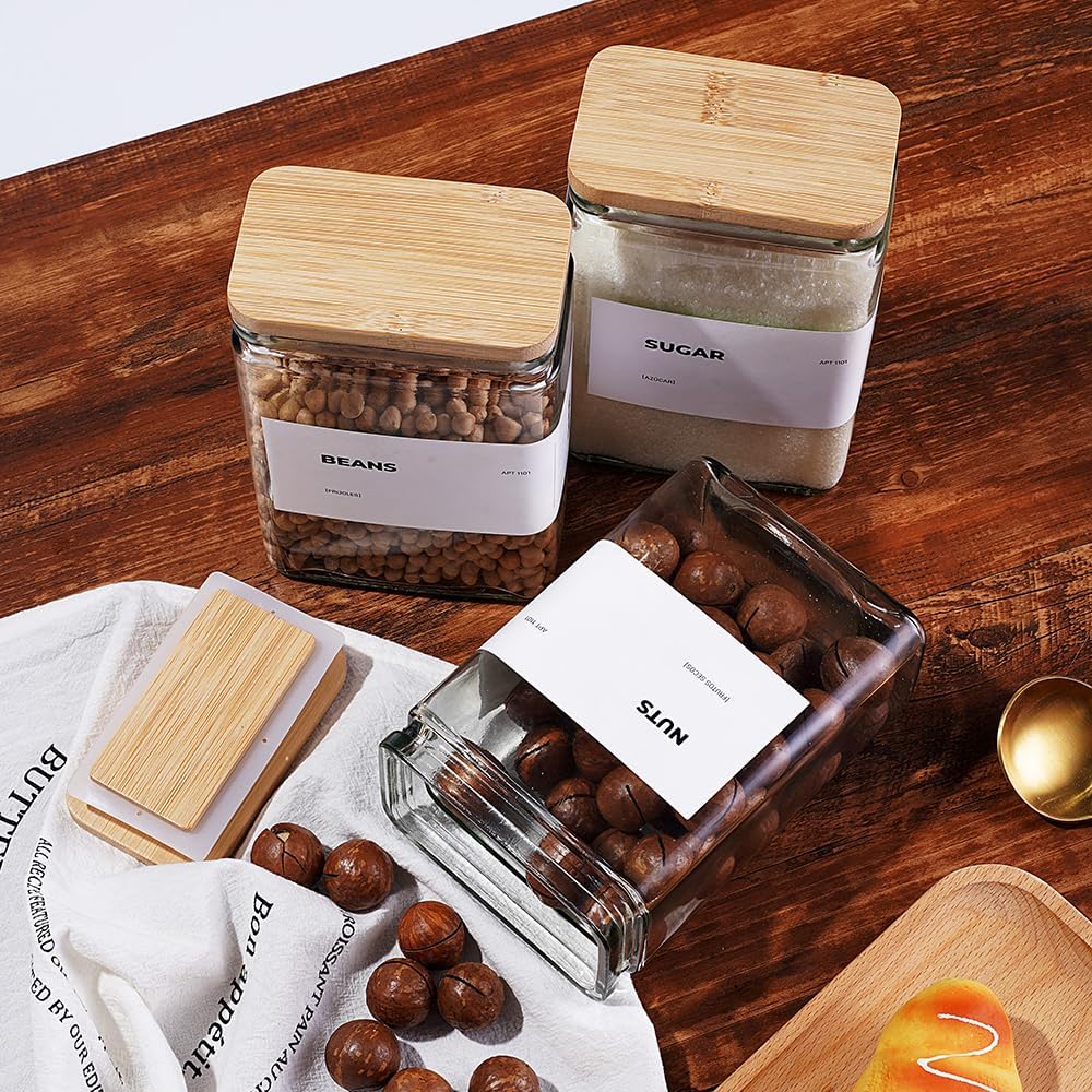 27 oz Glass Storage Jars with Bamboo Lid, set of 6, glass canisters with airtight lids, Clear jars with lids for Cookie, Candy, Tea, Coffee Bean and Rice (White)