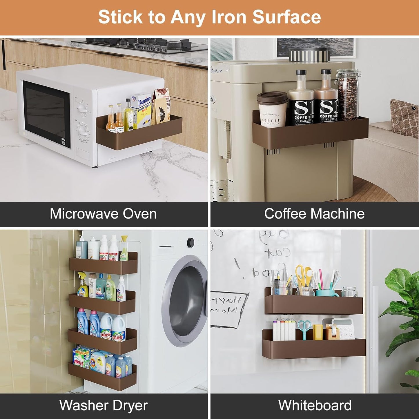 Magnetic Spice Rack for Refrigerator, Kitchen Organizer and Storage Shelf, Brown(4 Pack)…