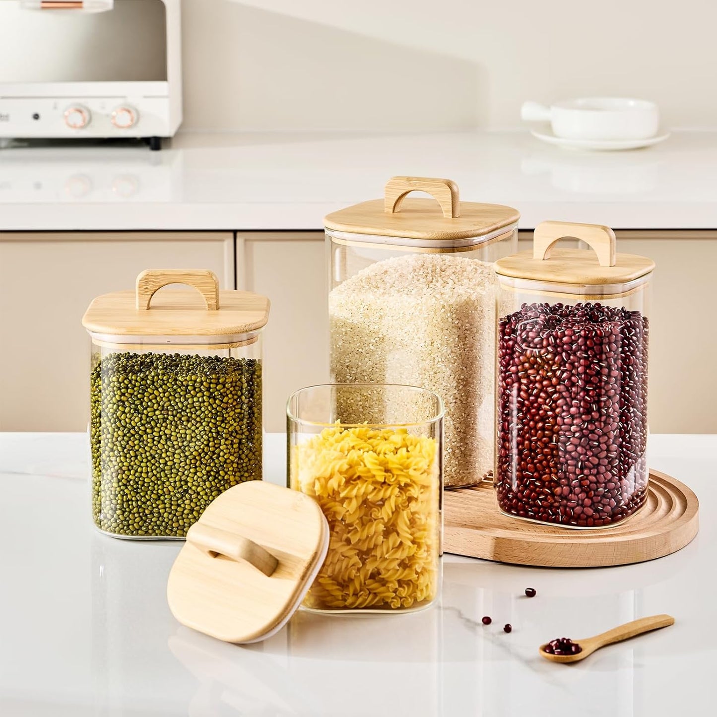 Sweejar 3 qt Glass Jars for Laundry Room Organization, 96 oz Laundry Pods Container, Glass Food Storage Jars with Airtight Lid, 2 Pack, Hand Lid