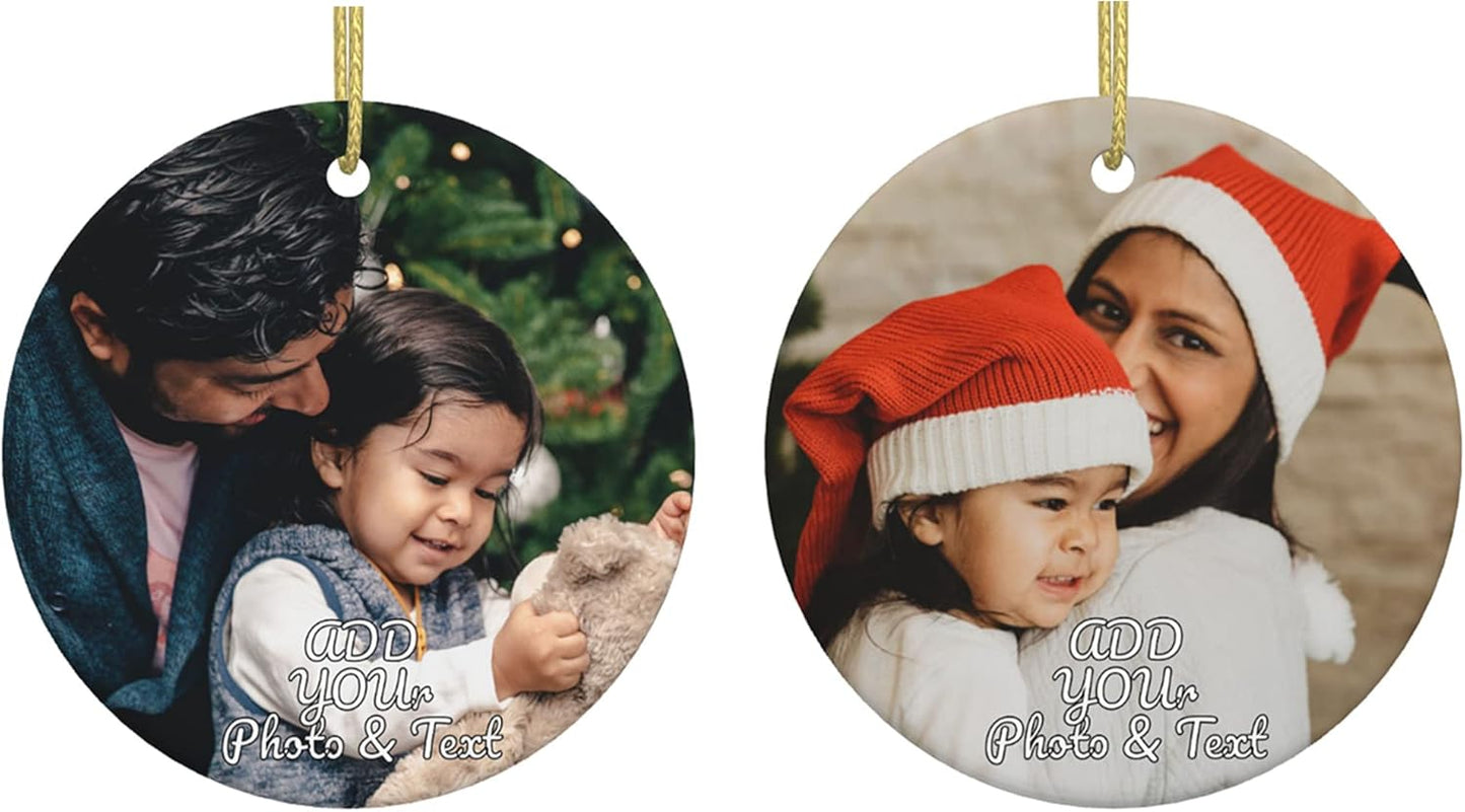 Personalized Christmas Ornaments 2022 Custom Ceramic Christmas Tree Photo Ornament Customized Add Wedding Baby Family Pet Picture Unique Xmas Gift (2pcs)