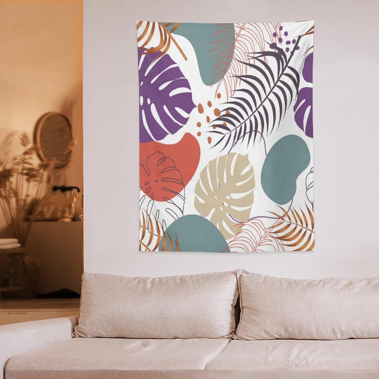 ICMOLYYENLO Tropical Green Leaves Tapestry, Exotic Leaves Beautiful Bedroom Wall Hanging, Floral Poster Blanket for Bedroom Living Room Dormitory Apartment 30x40 Inch