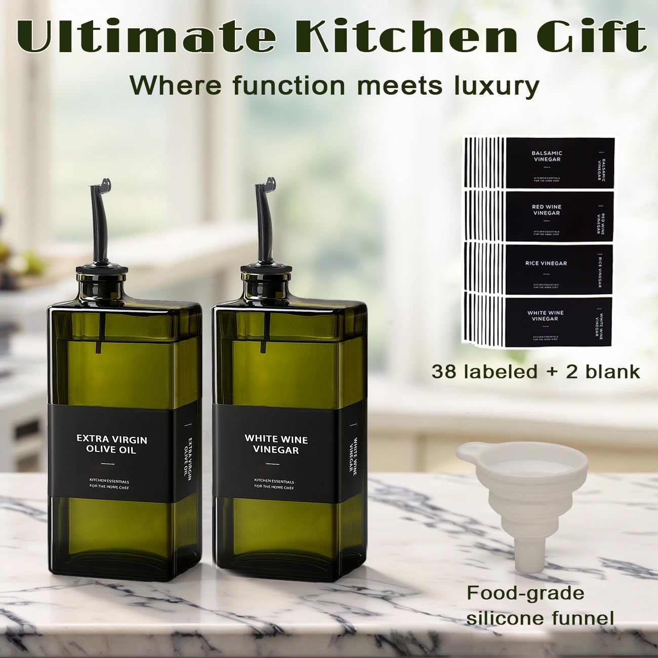 Olive Oil Dispenser Bottle for Kitchen- 16.9oz Oil Bottles UV Protection, Oil and Vinegar Dispenser Set, Drip-Free Pourer, Elegant Kitchen Essential- 16.9oz, Set of 2