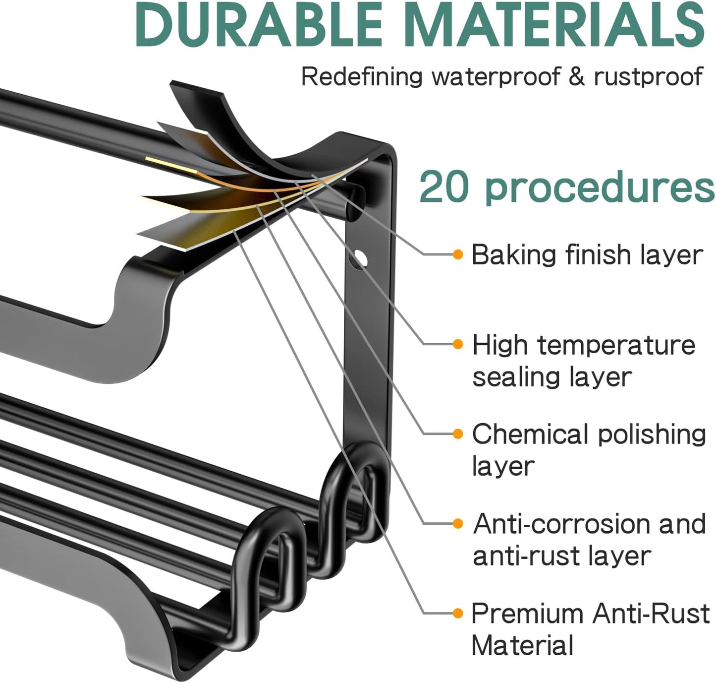 LUCYCAZ 4 Pack Wall Mounted Spice Rack with 16 Hooks, Spice Organizer Shelf for Stove Cabinet Pantry Door,Screw or Adhesive Spice Shelf Hanging Wall Spice Rack in Kitchen and RV (Black, 4 PACK)