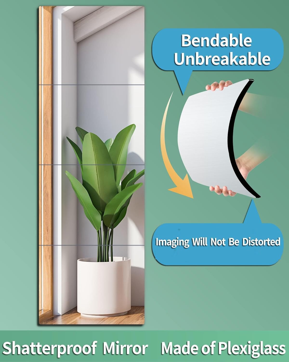 Shatterproof Wall Mirror Full Length for Bedroom, Acrylic Gym Mirrors For Home, Extra Thick: 0.1 inch, 10 x 10 inch x 4 Pcs, Workout Mirrors Safe for Kids, Over The Door, Long Wall Mounted