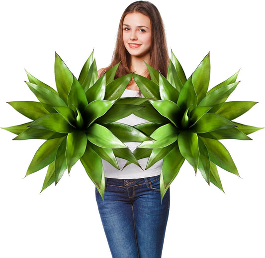 JUSTOYOU 28" Artificial Agave Plants Outdoor Large Fake Agave Plants Faux Succulents for Outdoor Indoor Home Front Porch Decor (2, Green)