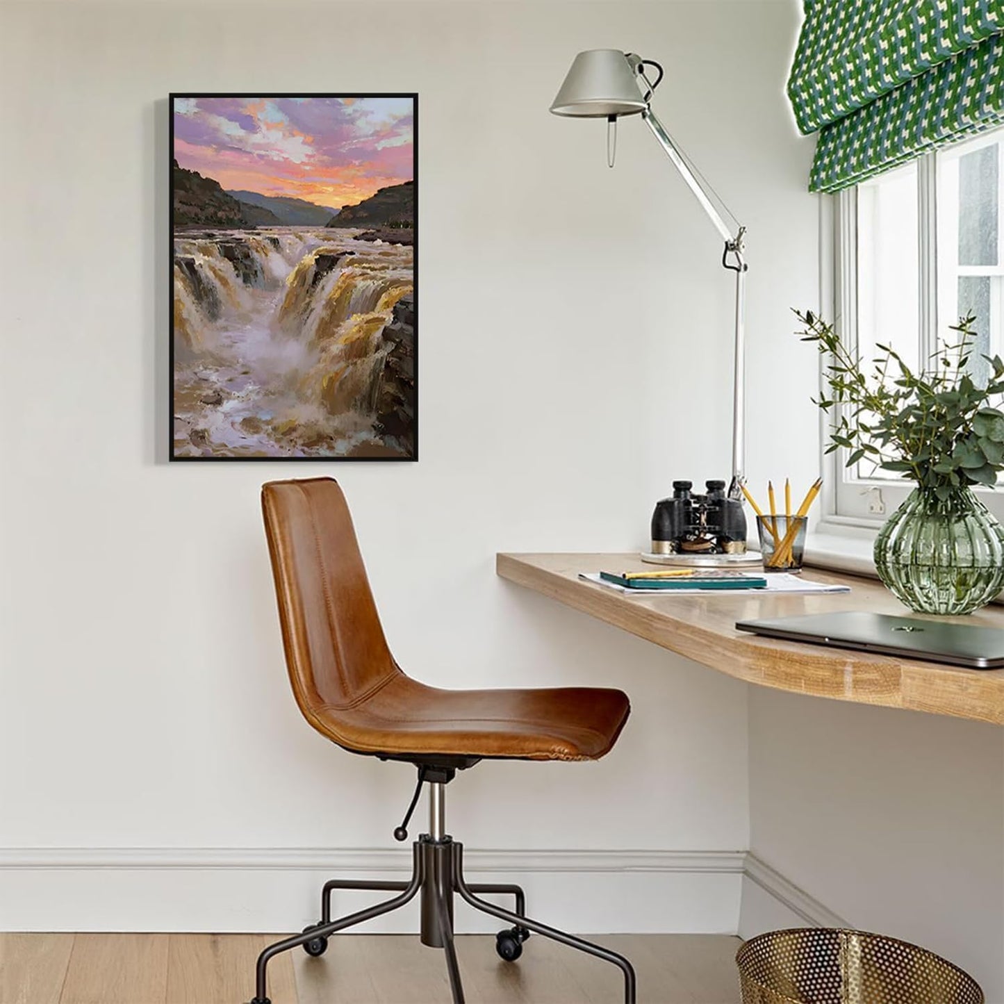 The surging waterfall scenery in the canyon is suitable for posting in the living room bedroom and office landscape posters