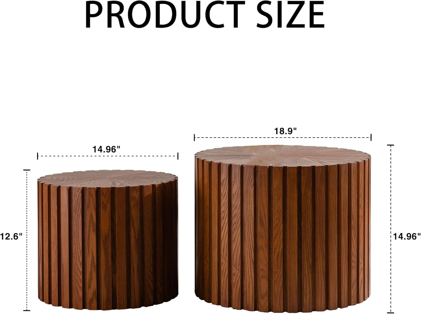 Nesting Round Coffee Table Set of 2, 18.9" Small Circle Accent End Table for Small Spaces, Morden Drum Side Table, Wooden Center Table for Living Room, Fully Assembled - Dark Walnut