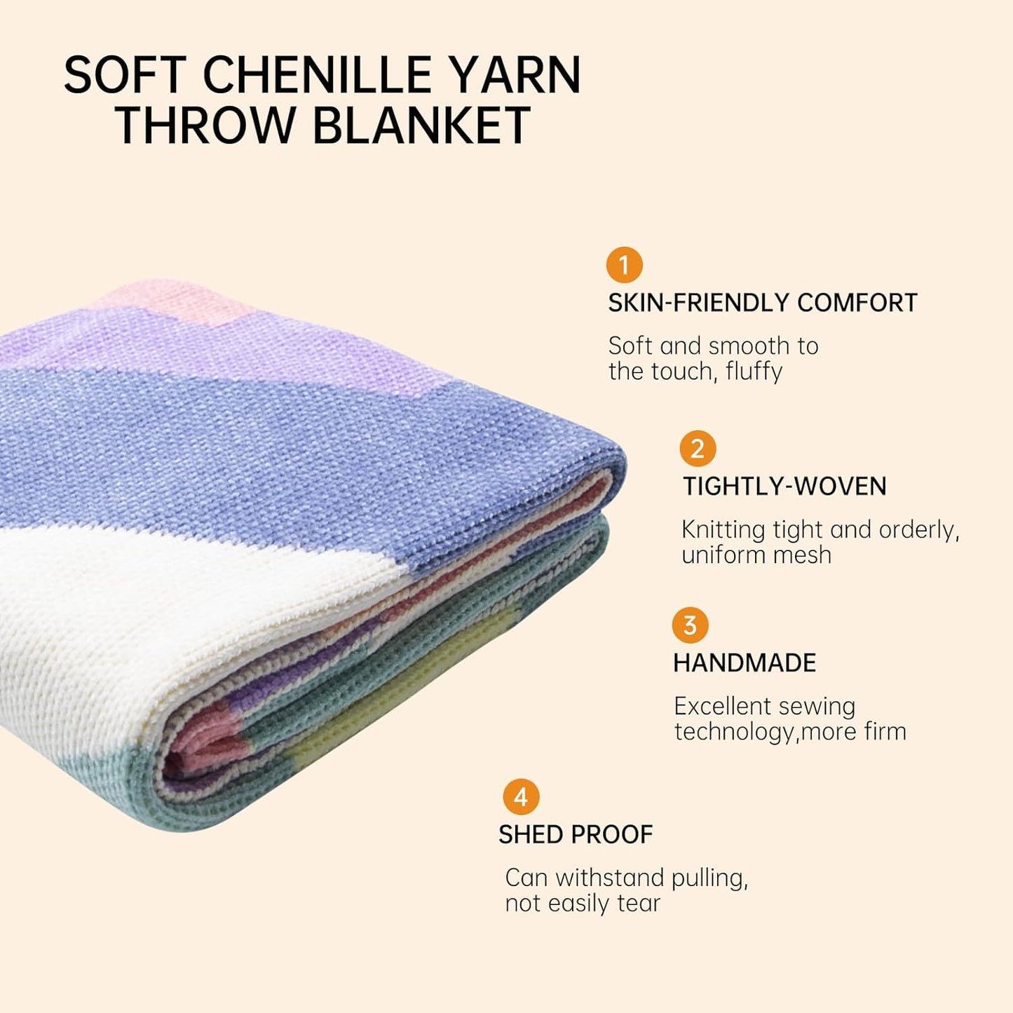 Soft Chenille Yarn Throw 36"x48", Handmade Knit Throw Blanket, for use in All Seasons, Soft Cozy Warm Knitted Blanket for Bed Sofa, Couch Chair, Living Room(1.37Ib)