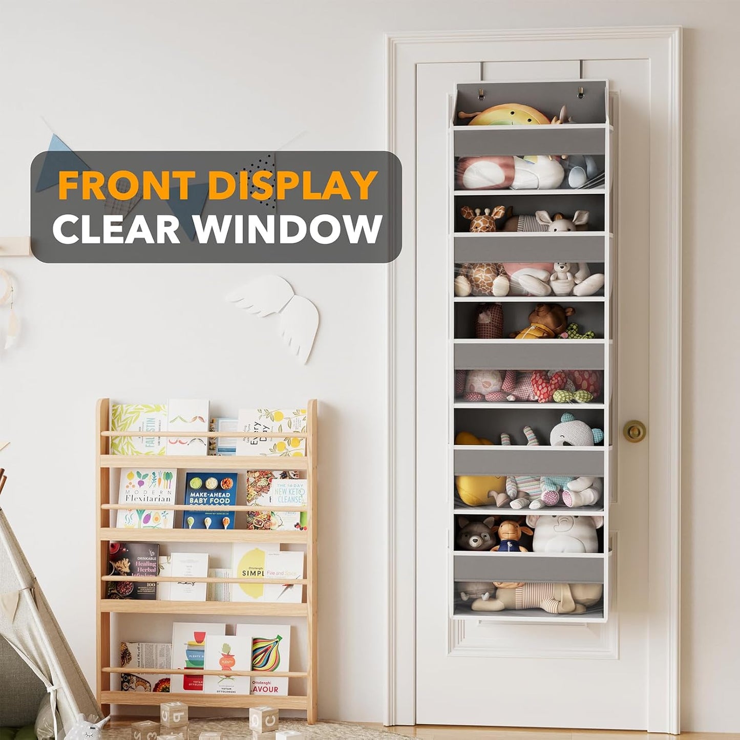 SpaceAid 2 Pack Over The Door Organizer with 5 Large Pockets and 10 Mesh Side Pockets, 5 Layers Door Organizer Hanging with Clear Window for Bedroom, Bathroom, Pantry and Nursery, Gray