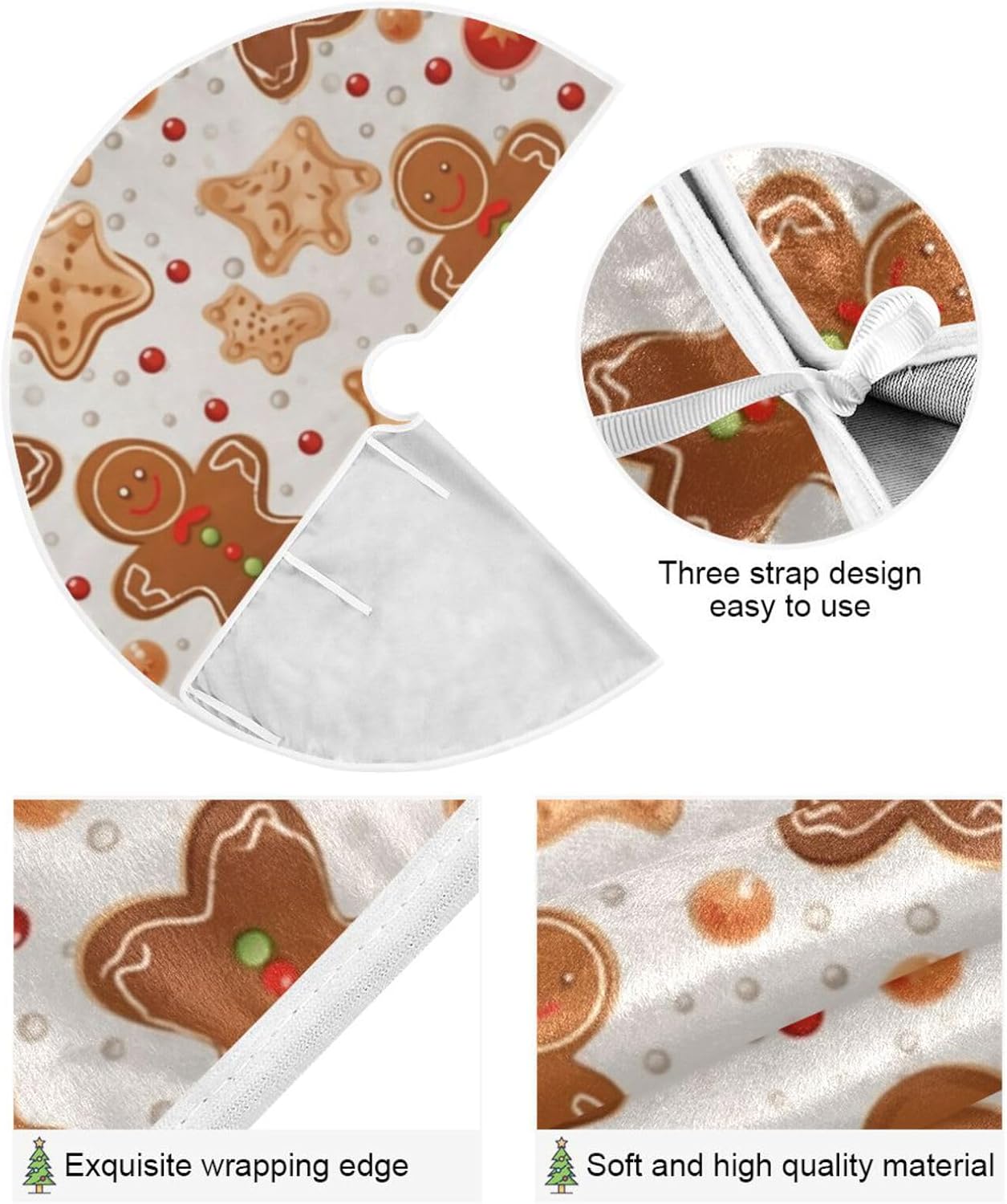 Gingerbread Christmas Tree Skirt - 36 Inch Xmas Tree Mat for New Year Party Decorations