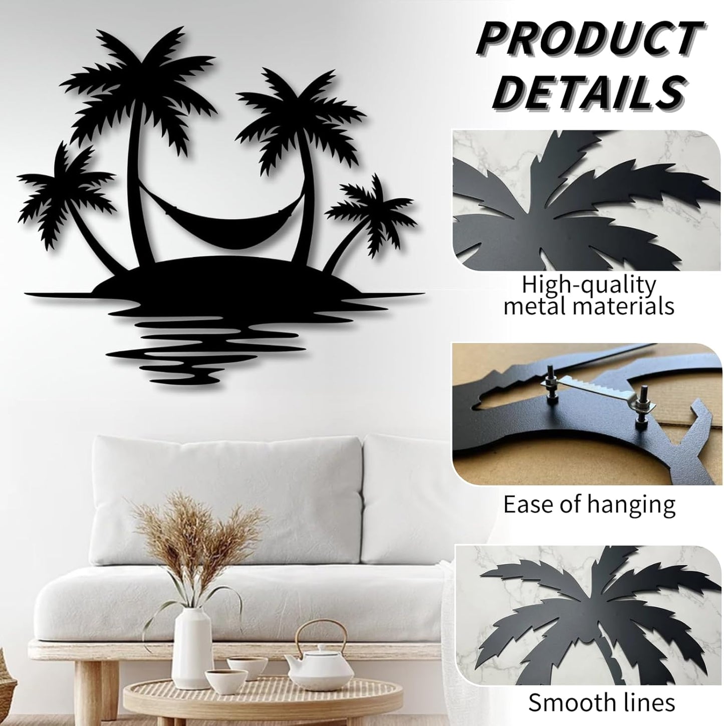 Palm Tree Metal Wall Decor,Palm Tree Outdoor Wall Art,Tropical Palm Tree Wall Decorations for Living Room,Outdoor Wall Decorations for House(24"×21",Black)