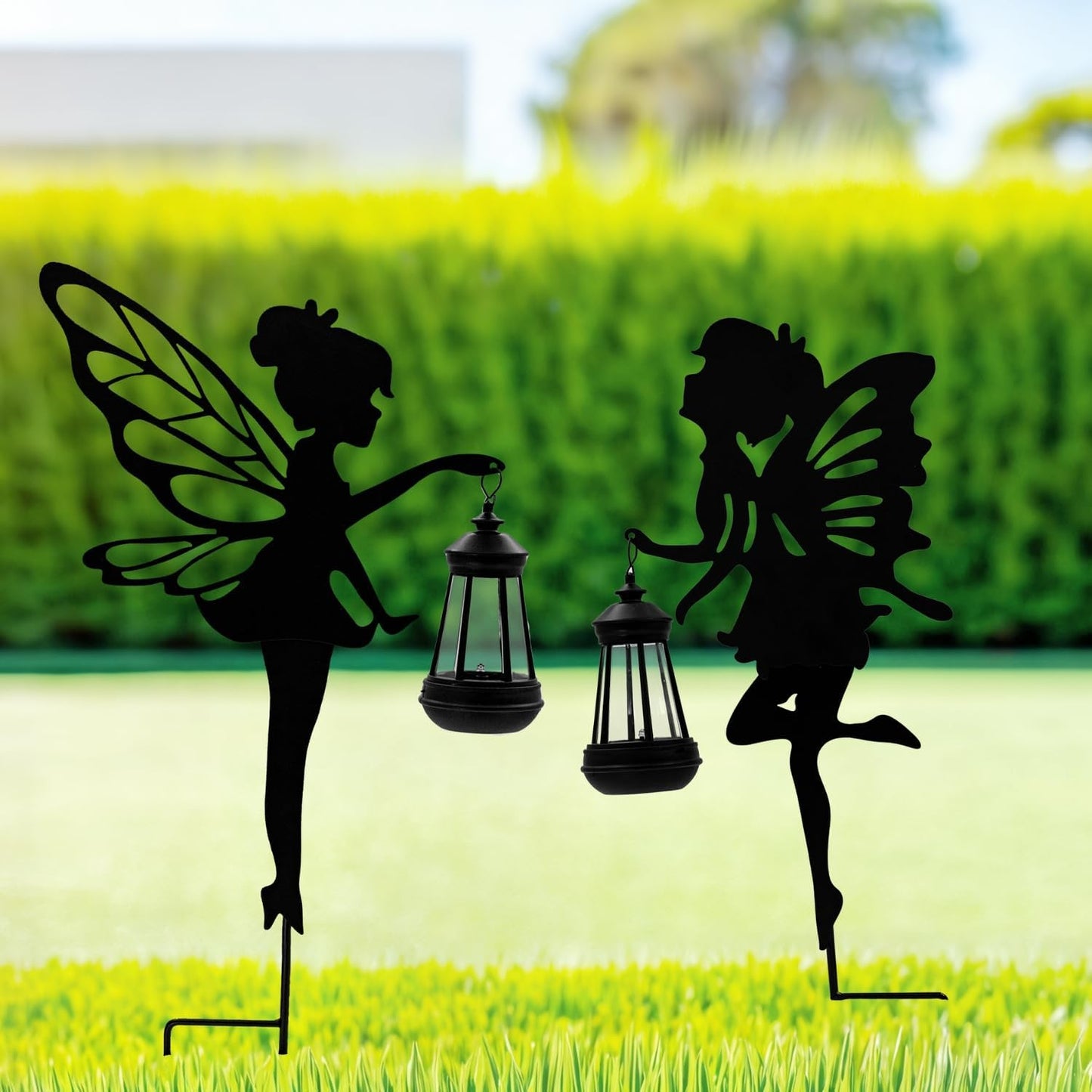Solar Fairy Garden Decor Lights, 2 Packs, Metal Hanging Lanterns with Warm Solar Glow – Exquisite Gifts for Women, Mom, Friends (Fairy Hanging Lantern)