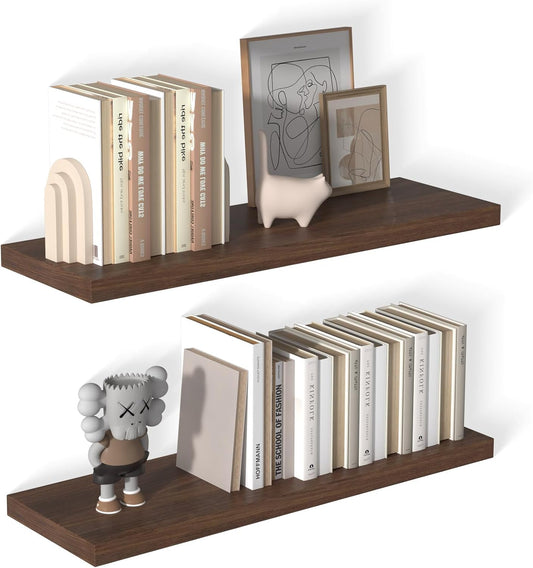 12 Inch Deep Floating Shelves for Wall 2 Pack Floating Shelves Large Storage Space Wall Mount Shelf for Living Room Kitchen Bathroom 36" W x 12" D x 1.2" H Walnut