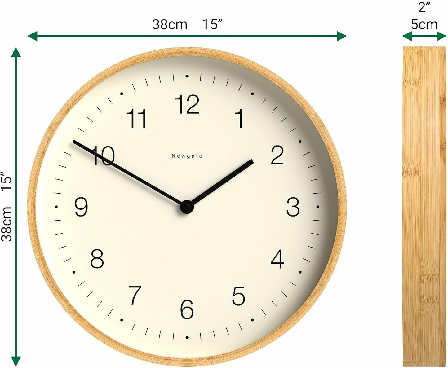 NEWGATE® Mauritius Wall Clock | Scandi Inspired Bamboo Clock | 15 inch | Modern Minimalist Design for Kitchen, Living Room or Office