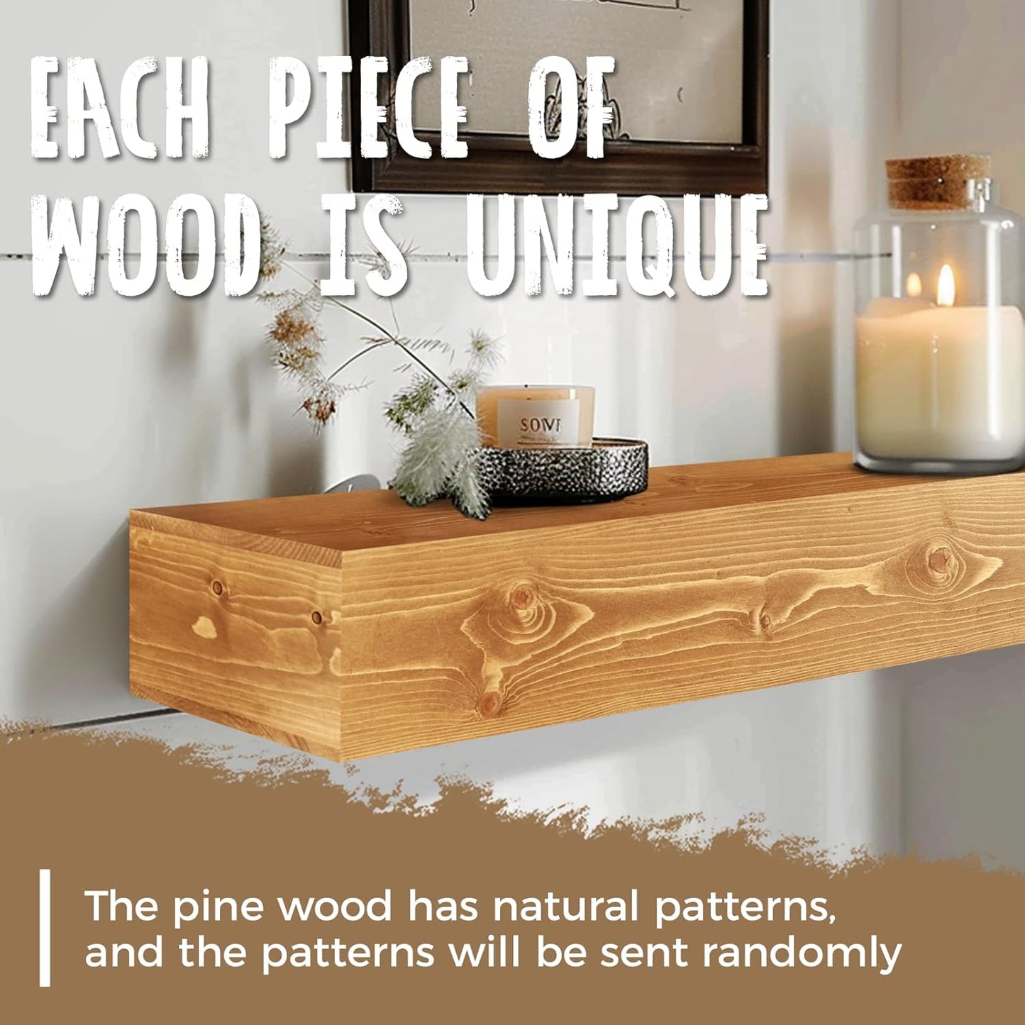 72x8x5 Fireplace Mantel - Handcrafted Rustic Solid Wood Wall Mounted Floating Shelf with Invisible Heavy Duty Wood Bracket (Natural)