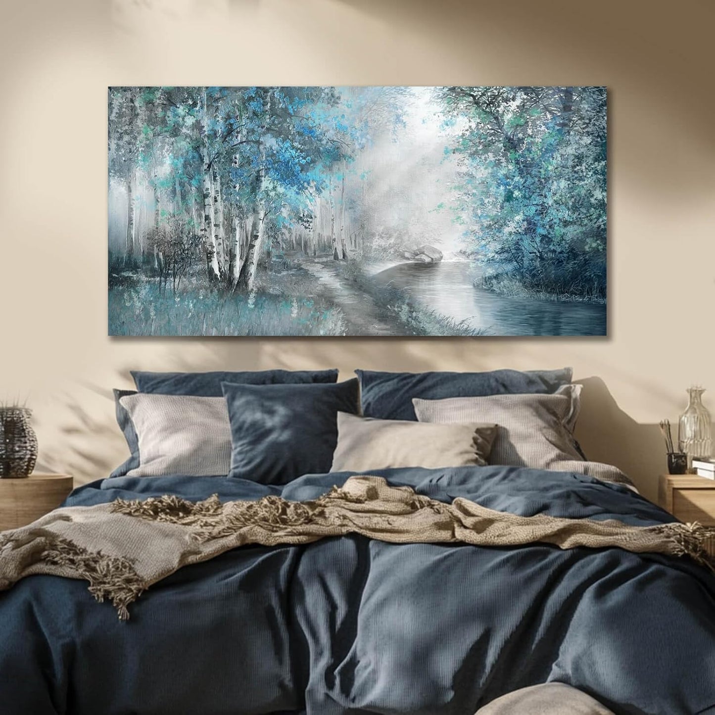 SOUGUAN Forest Wall Art for Living Room Foggy Tree Artwork Sunlight Wall Decor Nature Wall Decorations on Canvas 24"x48" Wall Paintings Ready to Hang