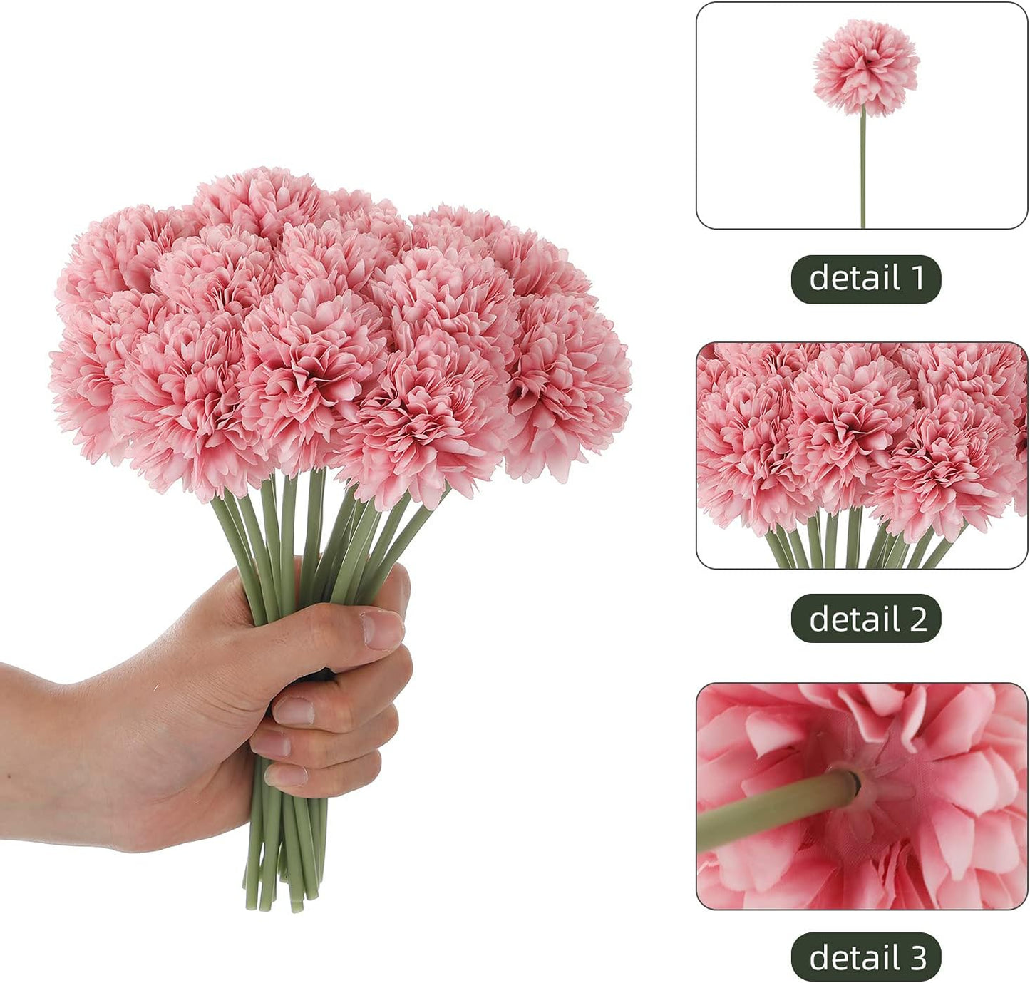 Kimura's Cabin 20Pcs Fake Chrysanthemum Artificial Silk Ball Flower Faux Mums Flowers Bouquets for Wedding Party Home Kitchen Table Decor DIY Decoration (Dark Pink)