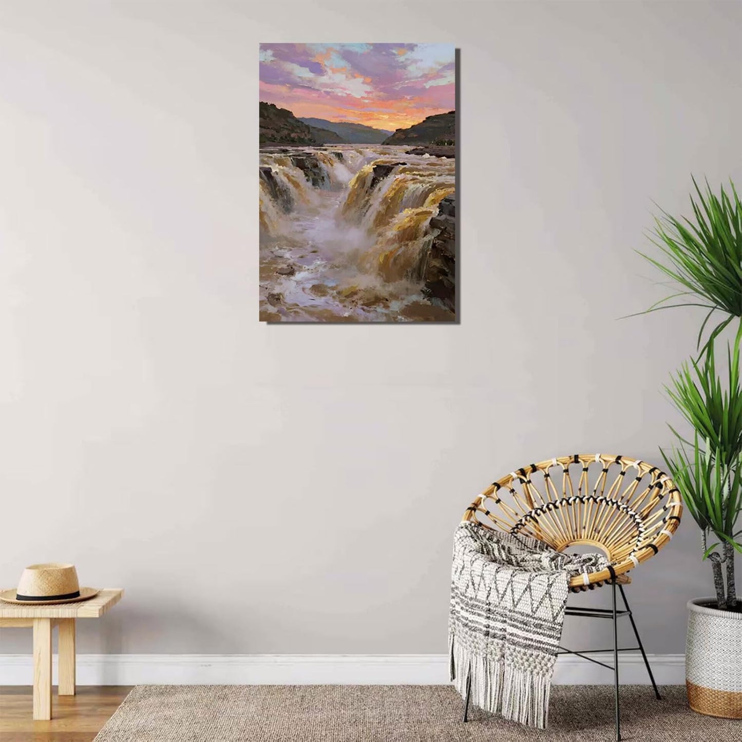 The surging waterfall scenery in the canyon is suitable for posting in the living room bedroom and office landscape posters