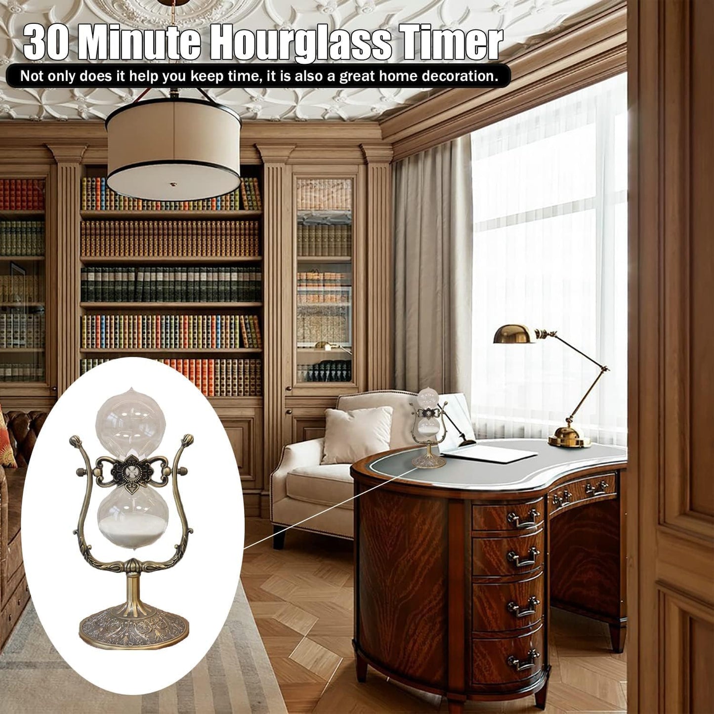 Sand Timer 15 Minutes,Hour Glass,Metal Vintage Hourglass,Hourglass Decor,for Home Decoration Office Desk Wedding Party Decor Kitchen Timer (A White Sand, 15 Min)