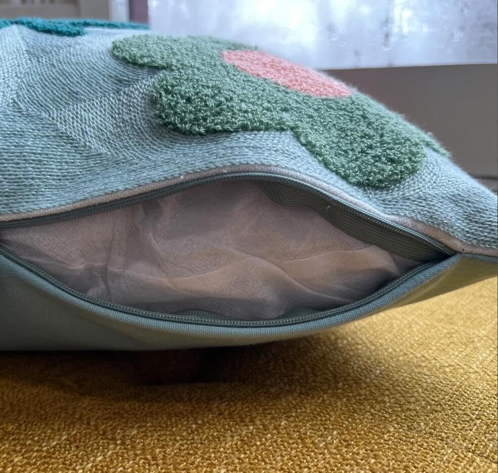 MOCOFO Canvas Embroidered Throw Pillow Cover with Flower Spring Embroidery Craft Modern Simple Sofa Office Pillow Pillow Case (Flower, 18x18’’)