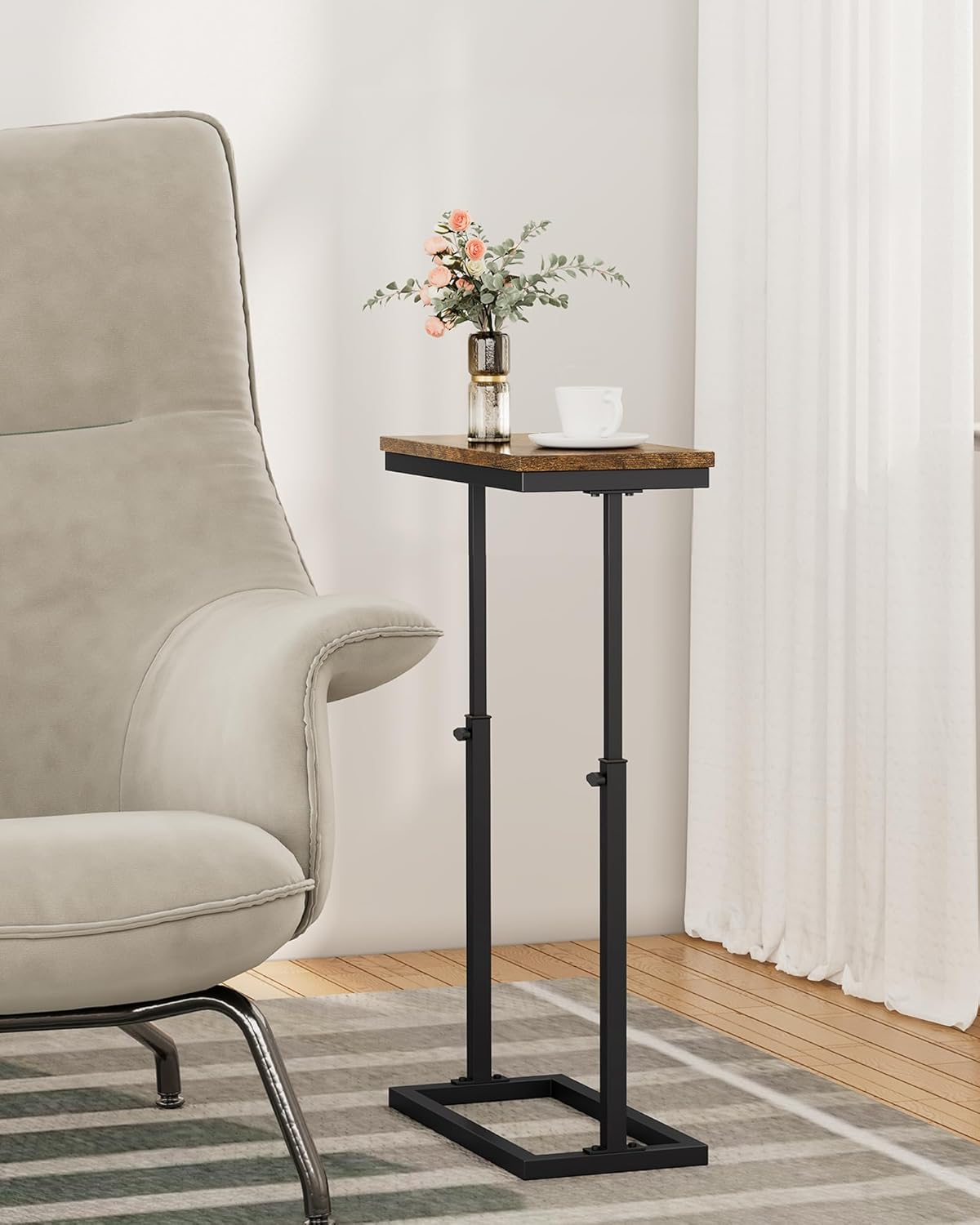 TUTOTAK End Table, Side Table, Tall Couch Table, Sofa Table, Living Room, Bedroom, Brown TB01BB083