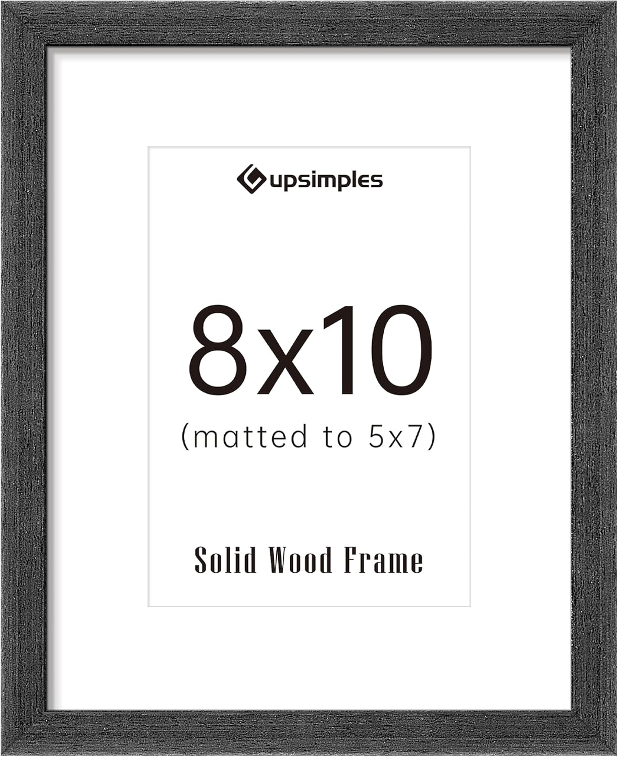 upsimples 8x10 Picture Frame, Natural Solid Wooden Picture Frames, Display 5x7 with Mat or 8 x 10 Without Mat, Wall or Tabletop, 1 Pack, Black