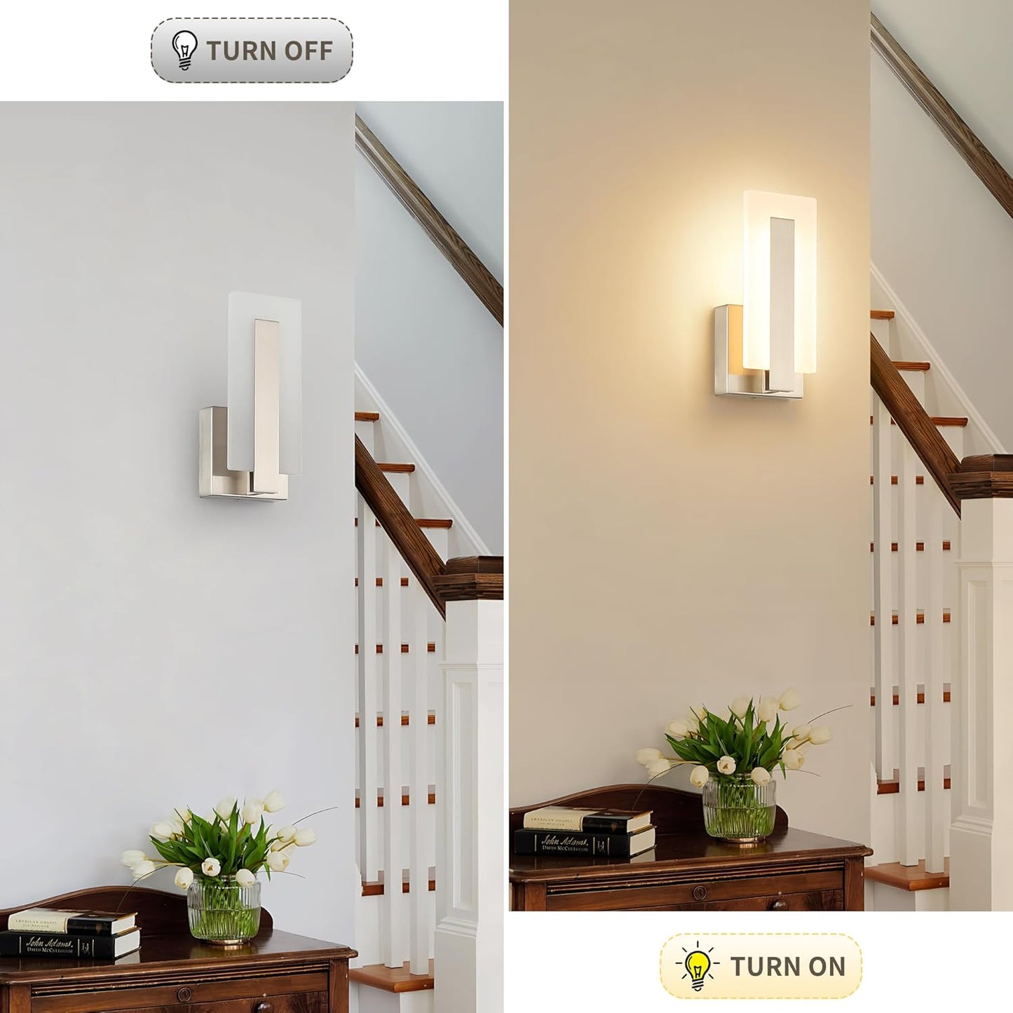 Joosenhouse LED Wall Sconce Set of 2, Hardwired Dimmable Wall Mounted Lights, Indoor Wall Lights for Hallway, Bedroom, Study, Living Room, 9.76 Inch Brushed Nickel Wall Sconce Lighting