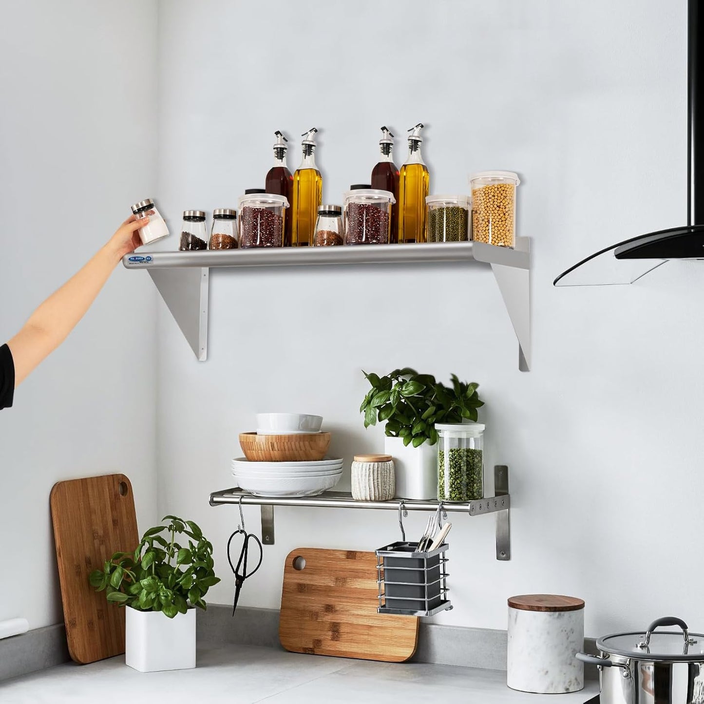 HARDURA Stainless Steel Shelf 18" x 48", 385lb Commercial Shelves Wall Mount Metal Shelving with Backsplash and Brackets for Kitchen, Restaurant, Laundry Room and Home