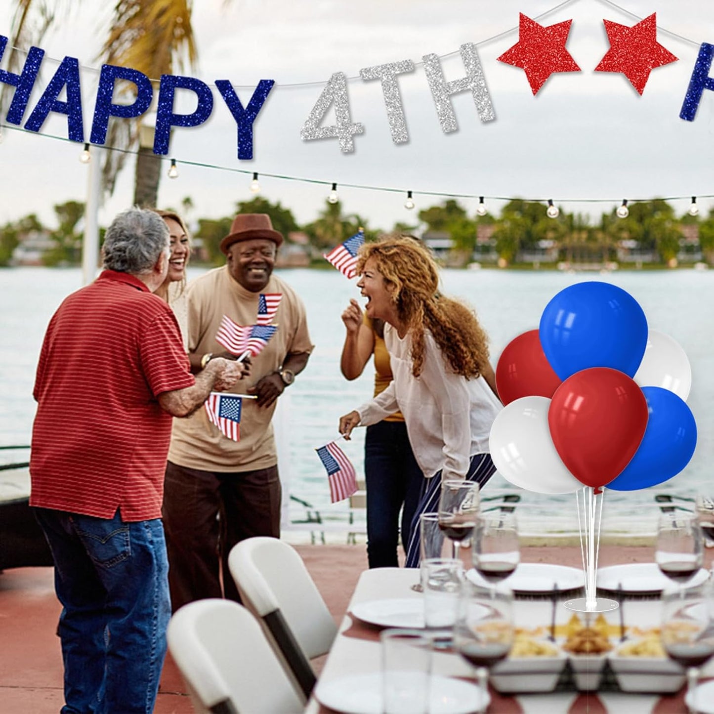 Red White and Blue Balloon Stand Centerpiece Table Decorations for 4th of July Father's Day Graduation Birthday Party Decorations(Red white blue set4)