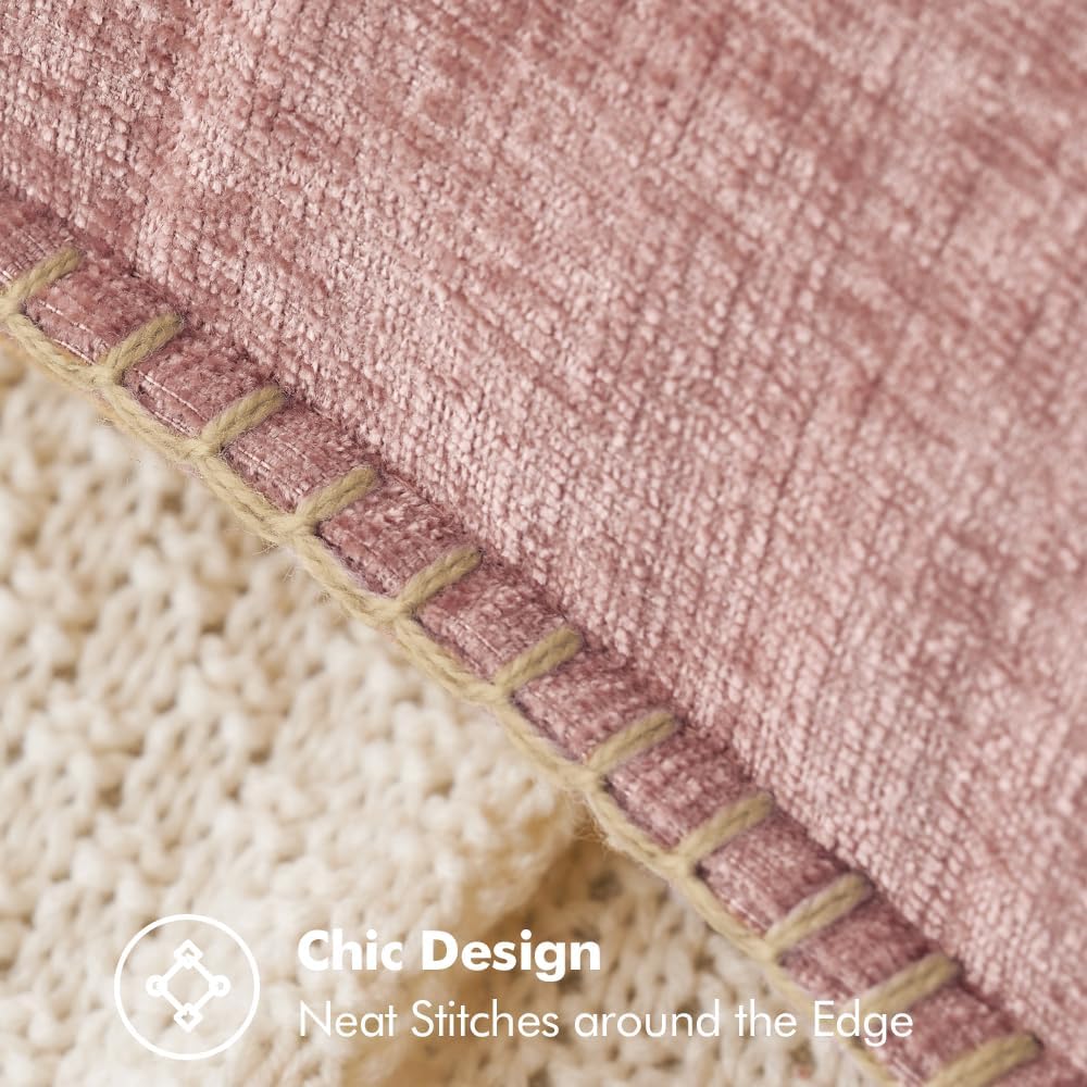 MIULEE Pack of 2 Couch Throw Pillow Covers 18x18 Inch Blush Pink Farmhouse Decorative Pillow Covers with Stitched Edge Soft Chenille Solid Dyed Spring Pillow Covers for Sofa Bed Living Room