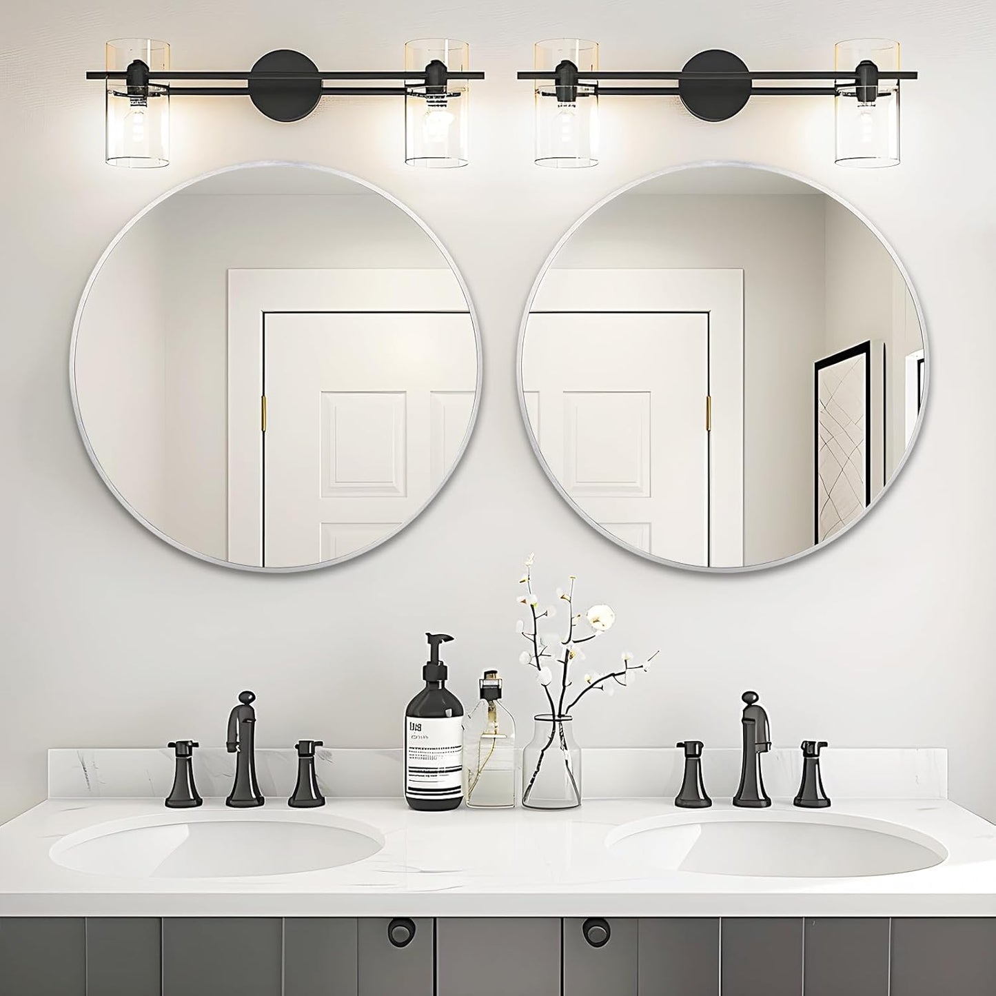 Fabuday Silver Round Mirror 28 Inch - Big Circle Mirror for Bathroom, Living Room, Hallway, Entryway, Matte Aluminum Frame Circular Mirrors for Wall Decor