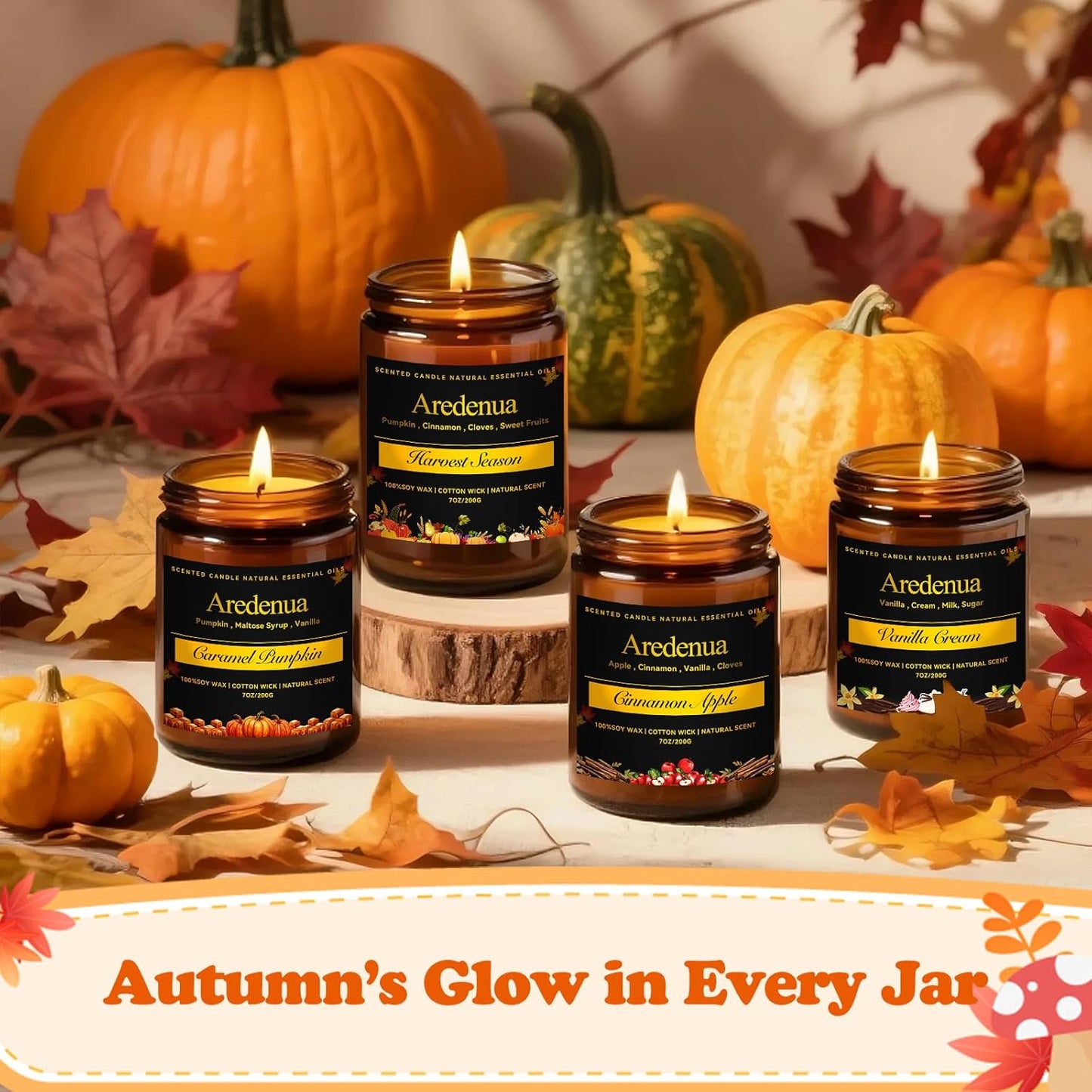 Pumpkin Pie Candle - Fall Scented Candles for Autumn, Halloween Pumpkin Candle - 7 OZ Soy Candles for Home Scented - Halloween/Thanksgiving Fall Gifts for Women Men