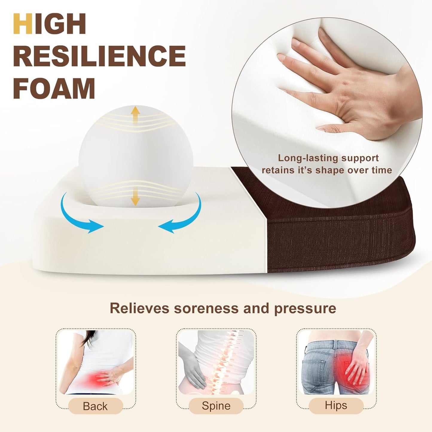 downluxe Chair Cushions for Dining Chairs, Waterproof Kitchen Chair Pads, Non-Slip Dining Seat Cushion with Ties, 17" x 16" x 2.5", Brown, 4 Pack