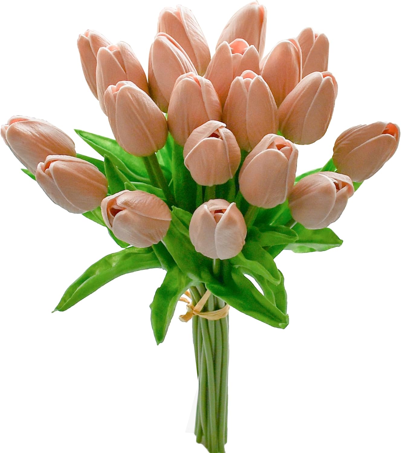 Mandy's Artificial Tulips 20 Stems Light Brown PU Faux Flowers for Wedding Home Decor 13.5 Inch