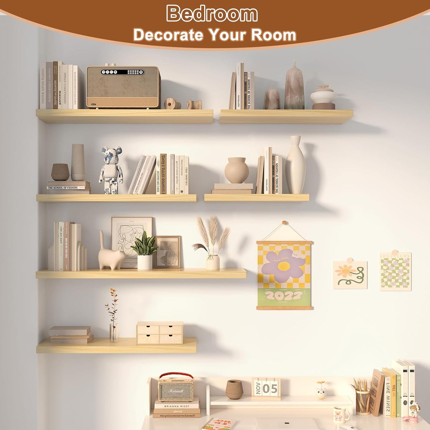 12 Inch Deep Floating Shelves for Wall 2 Pack Floating Shelves Large Storage Space Wall Mount Shelf for Living Room Kitchen Bathroom 36" W x 12" D x 1.2" H Oak