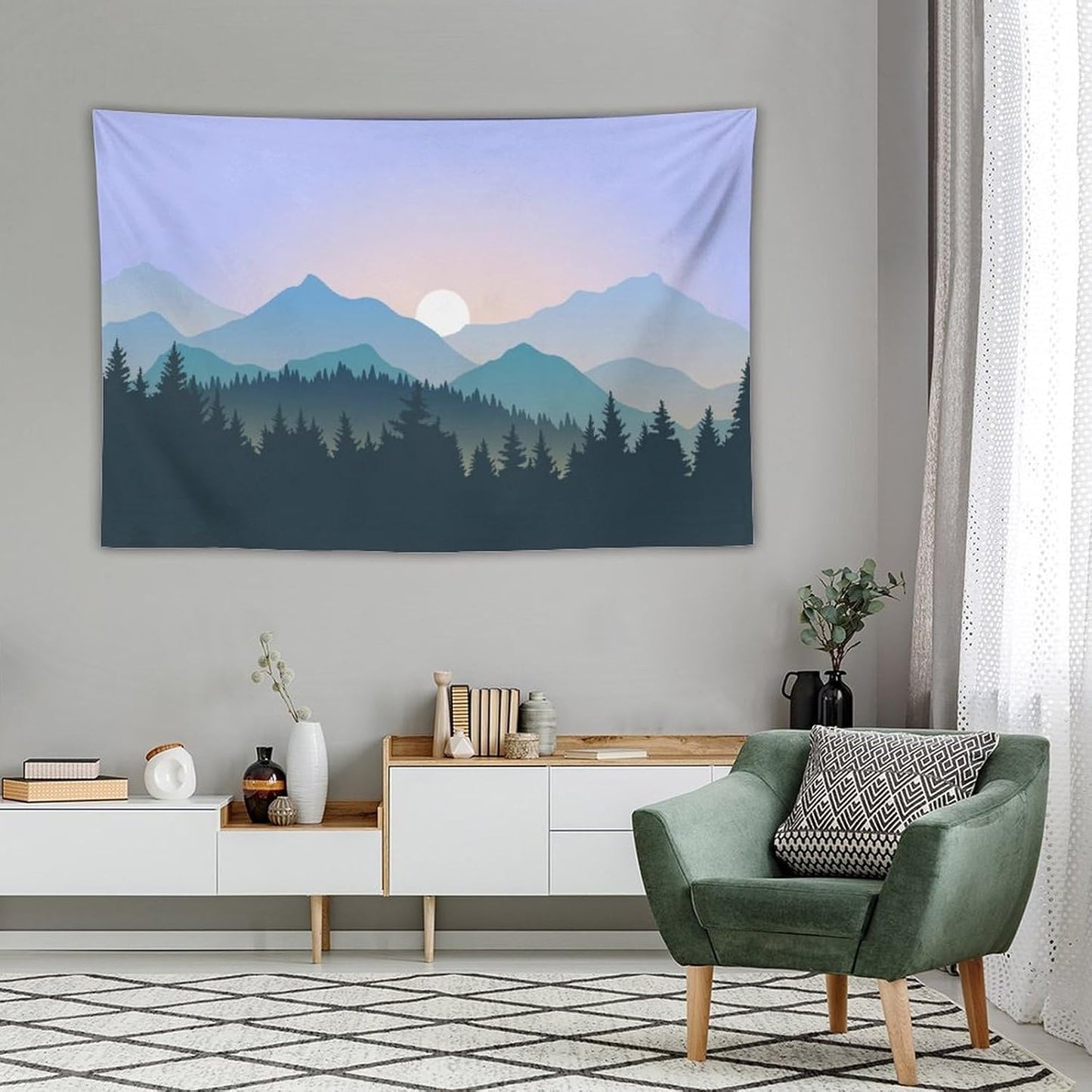 HZOHNAGO Mountain Tapestry Forest Mountain Sunrise Pattern Printed Wall Tapestry Wall Hanging for Bedroom Living Room Dorm 60" W x 40" H