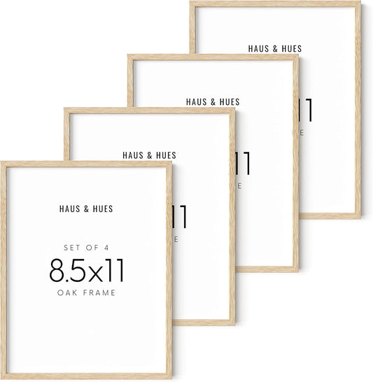 HAUS AND HUES Set of 4 Certificate Frames 8.5 X 11 - Picture Frames 8.5 X 11 Document Frames 8.5x11, Certificate Frames Multi Pack Wooden Picture Frames 8.5x11 Picture Frame (Beige Oak Frame)
