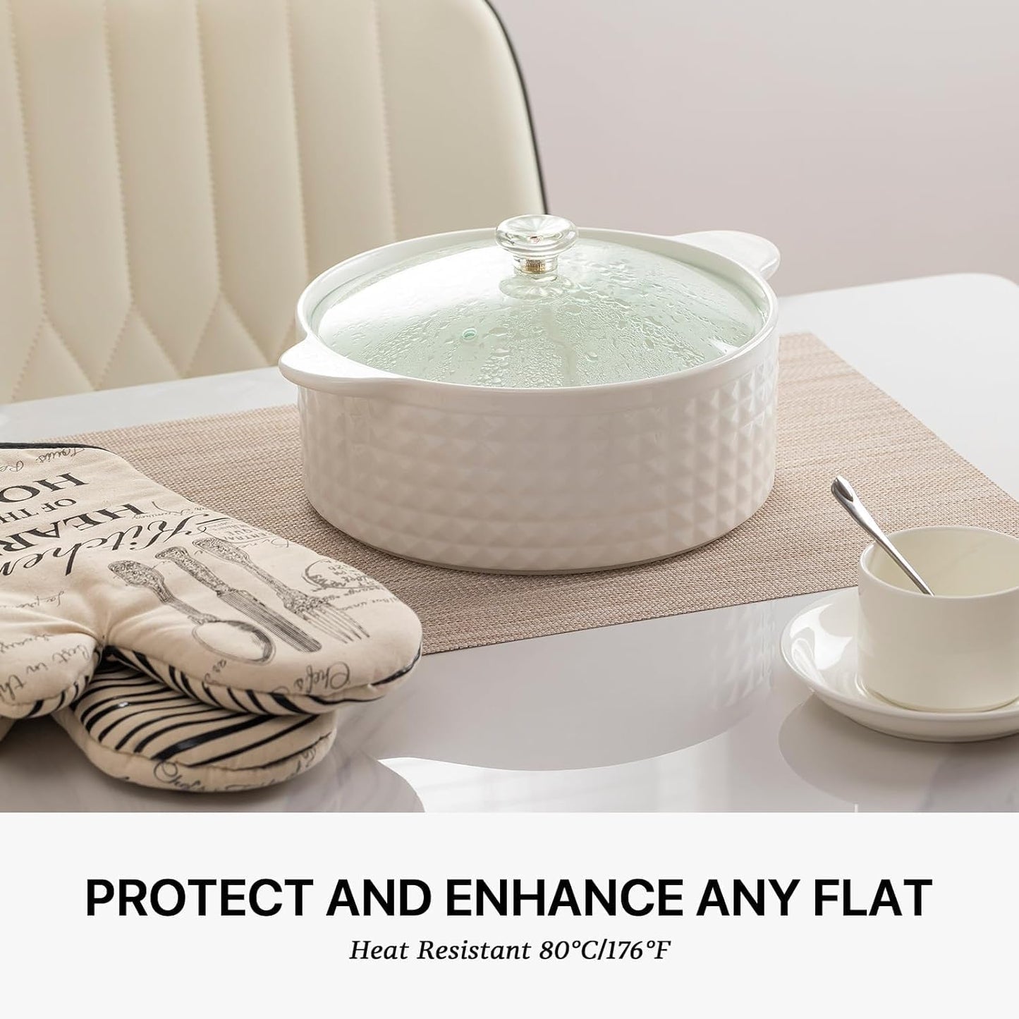 LEXMORE Placemats Set of 8 Vinyl/Plastic Woven Place Mats for Kitchen Table Indoor/Outdoor Washable Placemat Wipeable Dining Table Mats(Beige)