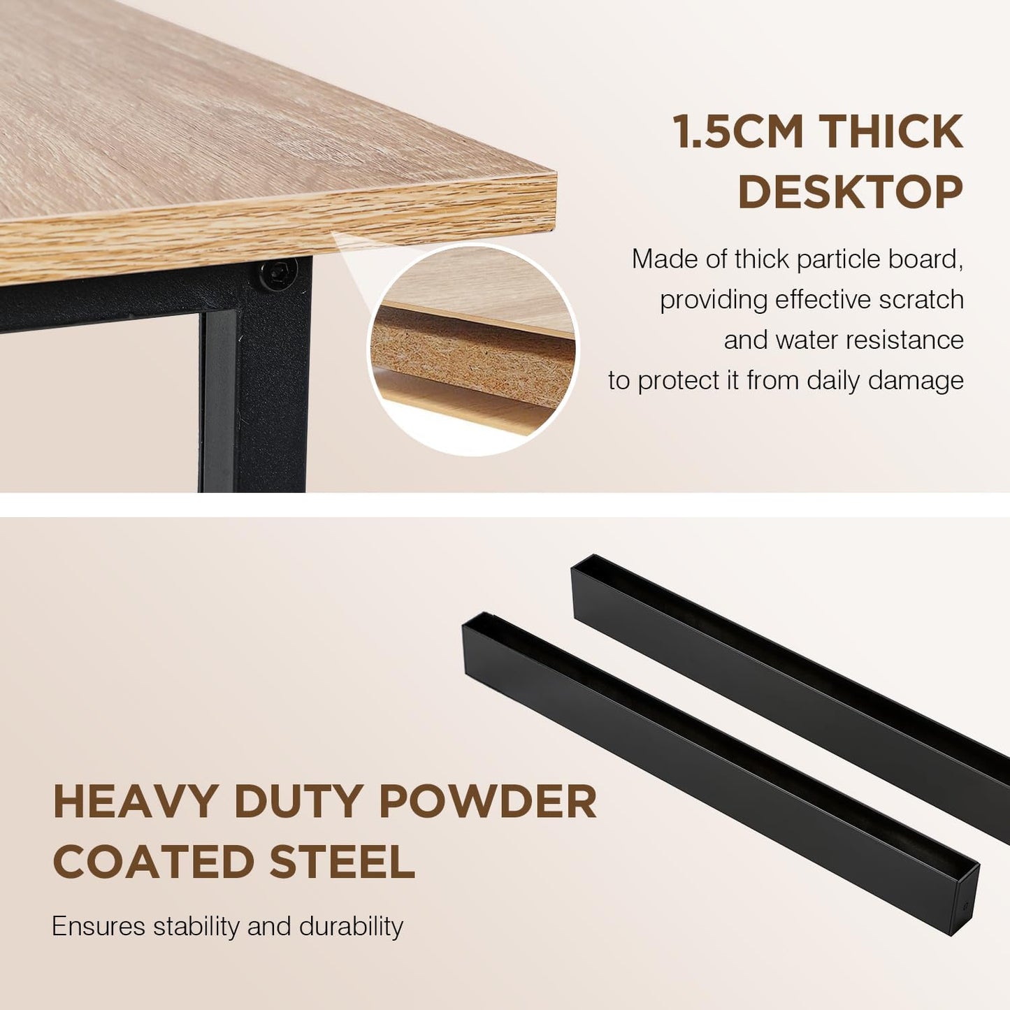 PayLessHere | 47 Inch Computer Desk | Nature | Office Desk with Metal Frame, Adjustable Feet | Water-Resistant, Scratchproof Surface | Sturdy Writing Table for Home Office or Study | Pack of 1