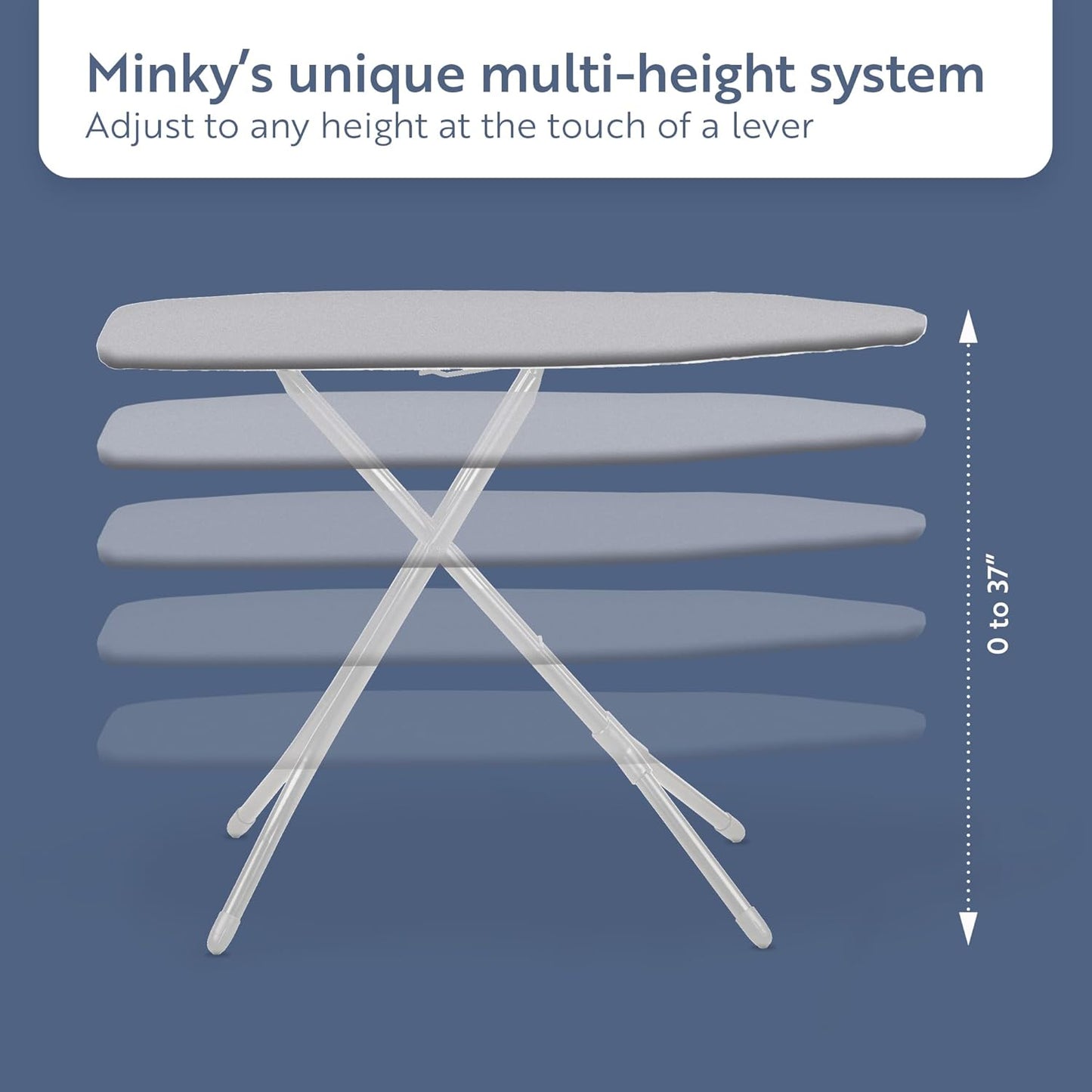 Minky Homecare Classic 4-Leg Ironing Board with Iron Rest - Freestanding Full Size Iron Board for Clothes Pressing with 43" x 14" Surface - Grey Honeycomb
