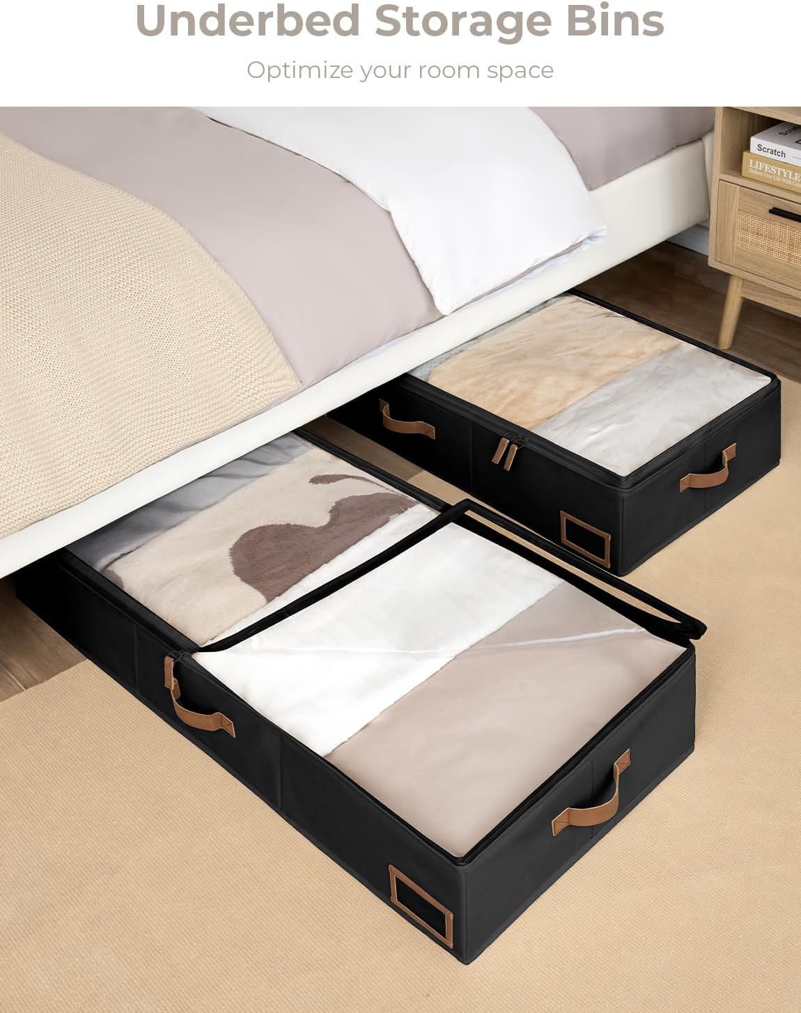 StorageWorks Extra Large Under Bed Storage Containers with Handles and Label Holder, 2 Pack Ultra-thick Fabric Underbed Bins, Closet Organizer for Clothes, Blankets, Sweater