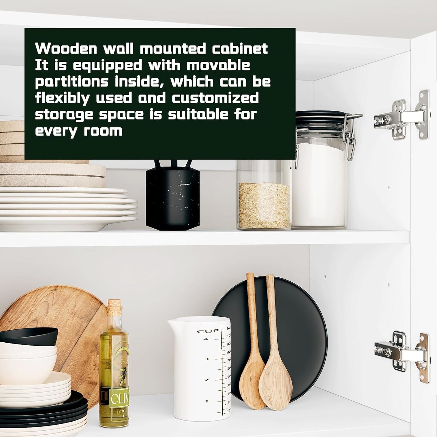 White Laundry Room Cabinets and Storage with 4 Doors and Utility Adjustable Shelf，Gabinetes Para Cocina Cupboard Kitchen Organizers and Storage Pantry Wall Mounted 12.4"D x 47.2"W x 19.7"H