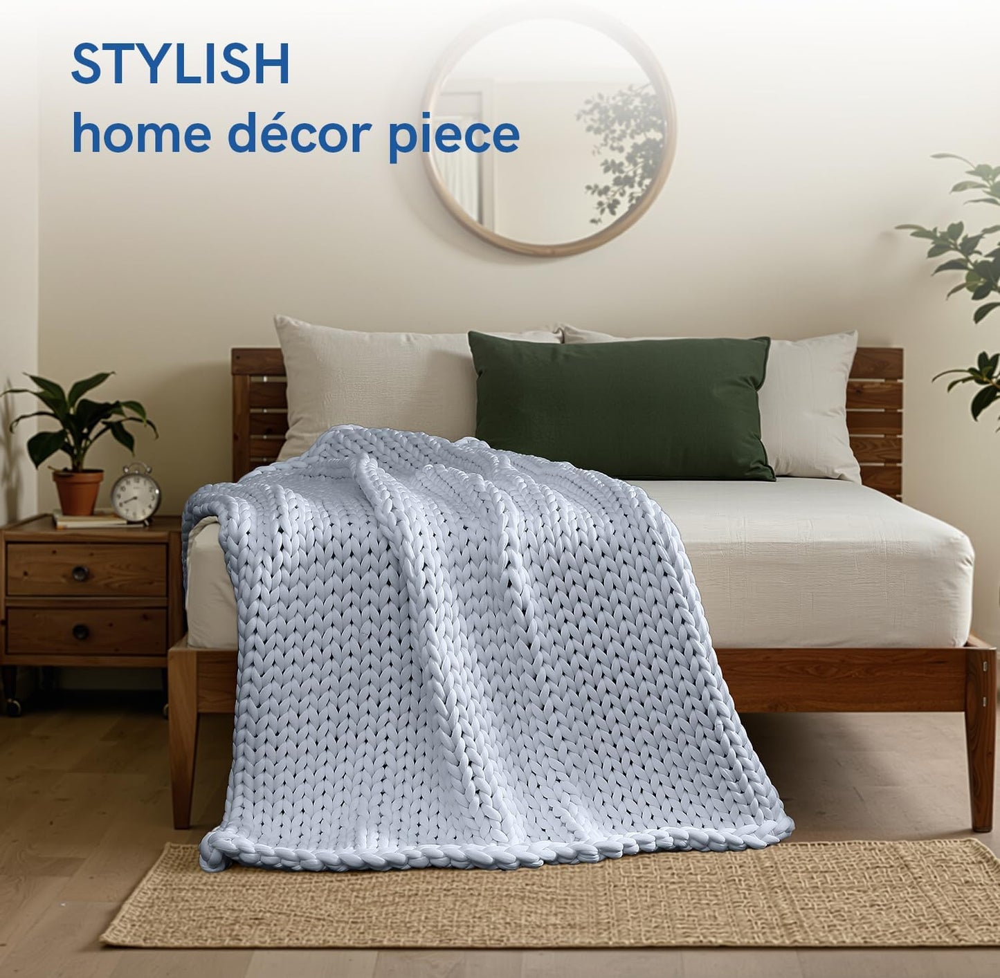 YnM Cooling Chunky Throw Blanket, Medium-Weight, Hand Knitted, Skin Friendly, Ventilated and Breathable, Machine Washable, Home Décor Piece for Couch, Sofa and Bed (Azure Blue, 60x80 Inch)